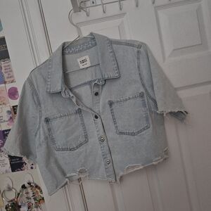 Distressed Light Blue Denim Crop Jacket